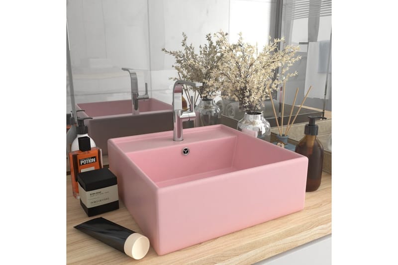 Luksuriøs Håndvask Overløb 41x41 cm Keramik Firkantet Pink - Hus & renovering - Køkken & bad - Badeværelse - Håndvaske - Lille håndvask