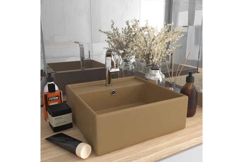 Luksuriøs Håndvask Overløb 41x41cm Keramik Firkantet Creme - Hus & renovering - Køkken & bad - Badeværelse - Håndvaske - Lille håndvask