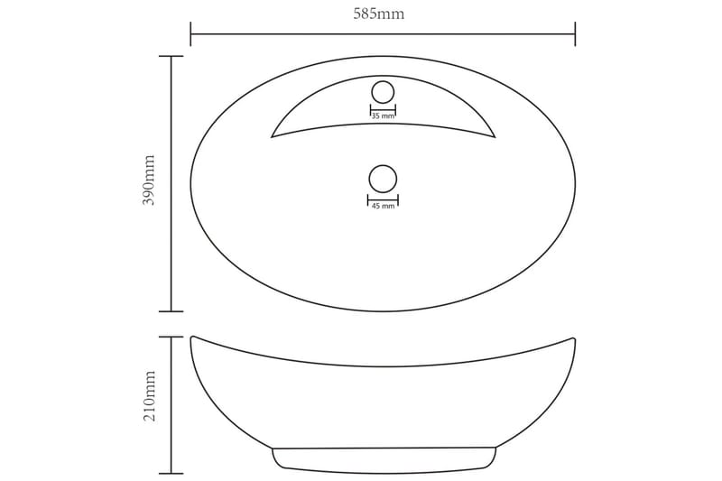 Luksuriøs Håndvask Overløb 58,5x39 cm Keramik Oval Lysegrå - Lille håndvask