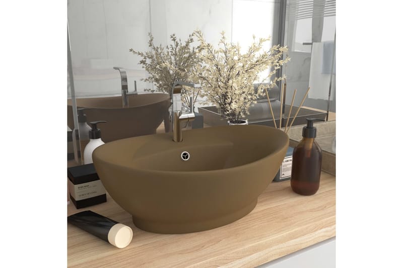 Luksuriøs Håndvask Overløb 58,5x39 cm Keramik Oval Mat Creme - Hus & renovering - Køkken & bad - Badeværelse - Håndvaske - Lille håndvask