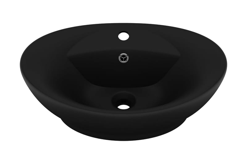 Luksuriøs Håndvask Overløb 58,5x39 cm Keramik Oval Mat Sort - Lille håndvask