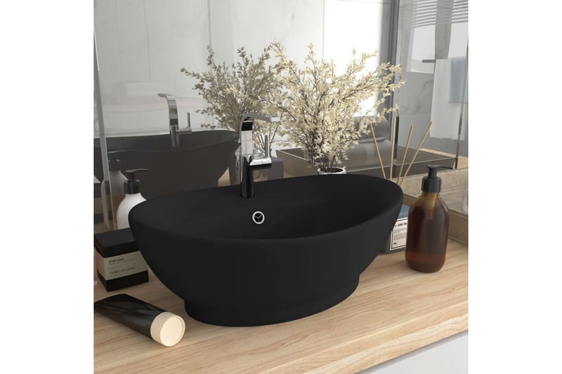Luksuriøs Håndvask Overløb 58,5x39 cm Keramik Oval Mat Sort - Hus & renovering - Køkken & bad - Badeværelse - Håndvaske - Lille håndvask