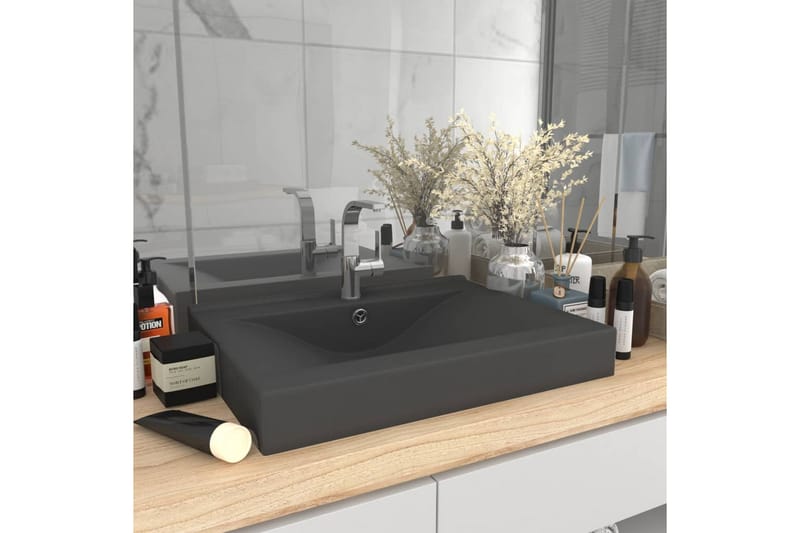 Luksuriøs Håndvask Vandhanehul 60x46 cm Keramik Mat Mørkegrå - Hus & renovering - Køkken & bad - Badeværelse - Håndvaske - Lille håndvask