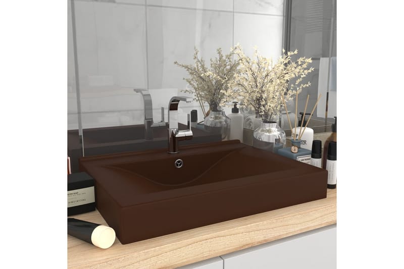 Luksuriøs Håndvask Vandhanehul 60x46cm Keramik Mat Mørkebrun - Hus & renovering - Køkken & bad - Badeværelse - Håndvaske - Lille håndvask
