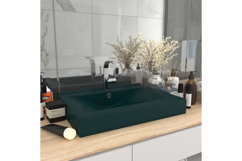 Luksuriøs Håndvask Vandhanehul 60x46cm Keramik Mat Mørkegrøn - Hus & renovering - Køkken & bad - Badeværelse - Håndvaske - Lille håndvask