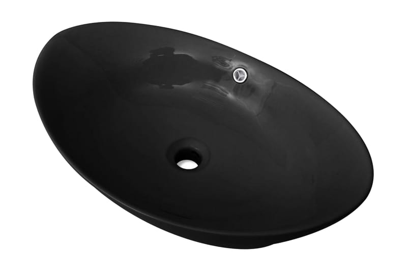 Sort Luksus Keramisk Basin Oval med overløb 59 x 38,5 cm - Sort - Lille håndvask