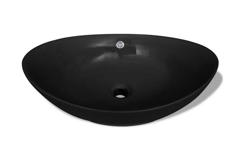 Sort Luksus Keramisk Basin Oval med overløb 59 x 38,5 cm - Sort - Hus & renovering - Køkken & bad - Badeværelse - Håndvaske - Lille håndvask