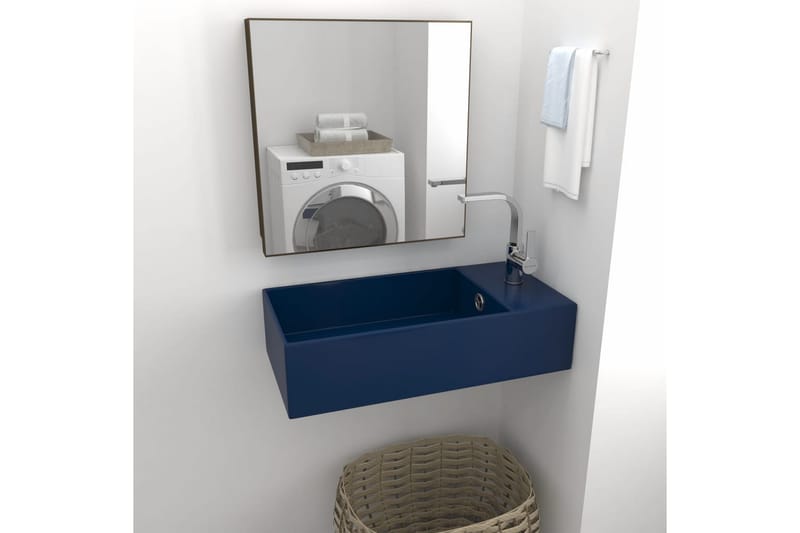 Væghængt Håndvask Med Overløb Til Badeværelse Keramik blå - Lille håndvask