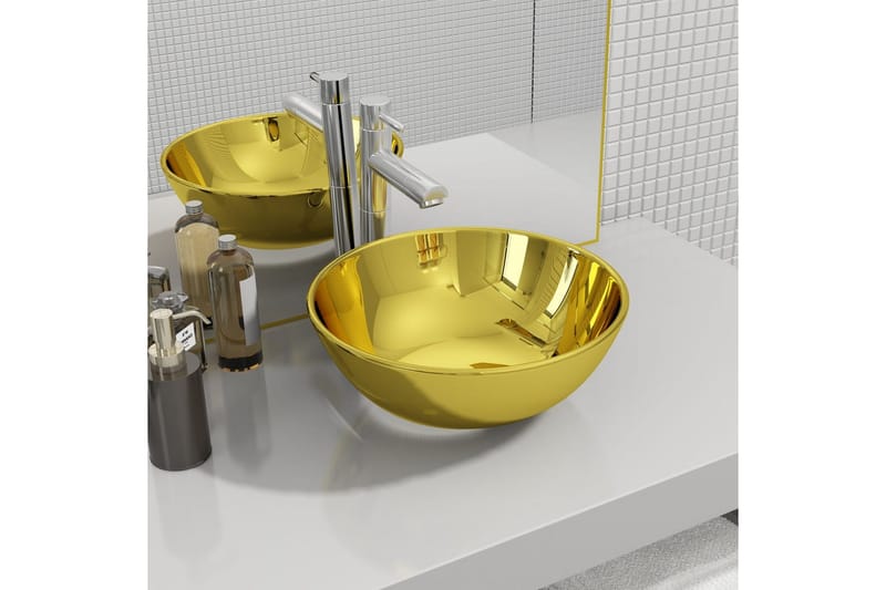 håndvask 28 x 10 cm keramik guldfarvet - Guld - Lille håndvask