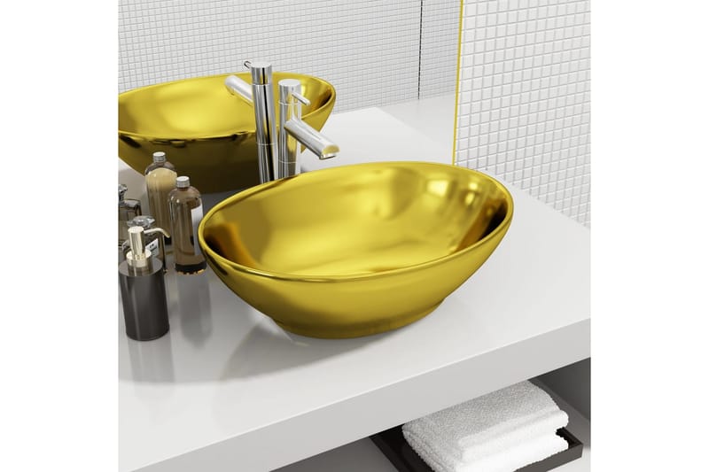 håndvask 40 x 33 x 13,5 cm keramik guldfarvet - Guld - Lille håndvask