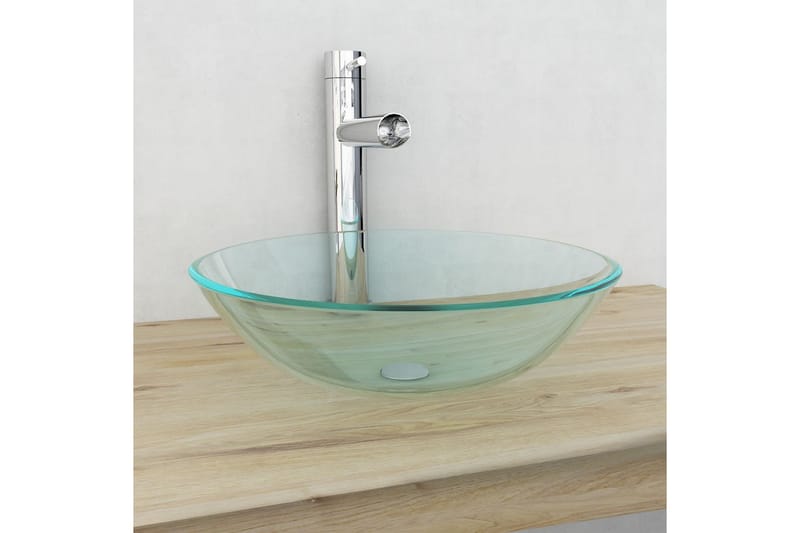 håndvask i hærdet glas 42 cm transparent - Lille håndvask