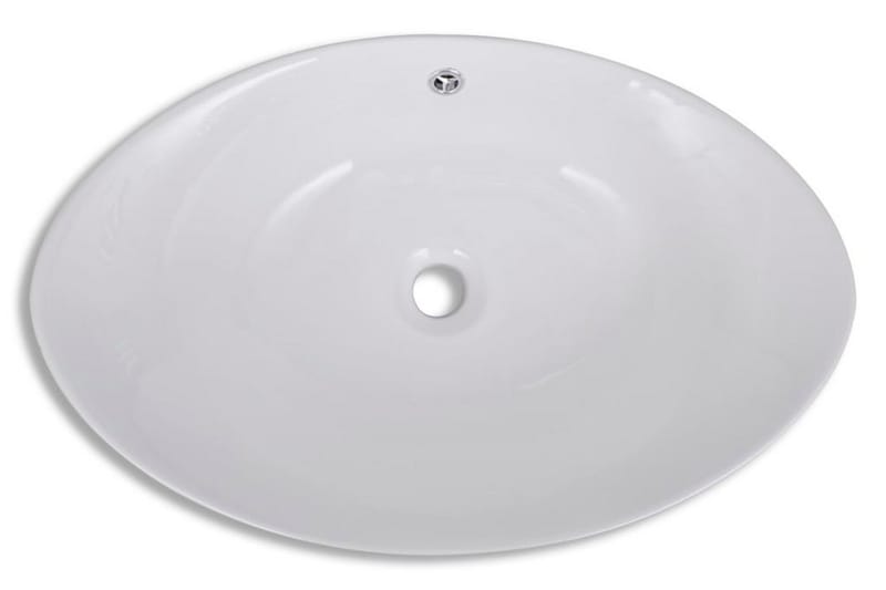 håndvask keramisk oval med overløb 59 x 38,5 cm - Hvid - Lille håndvask