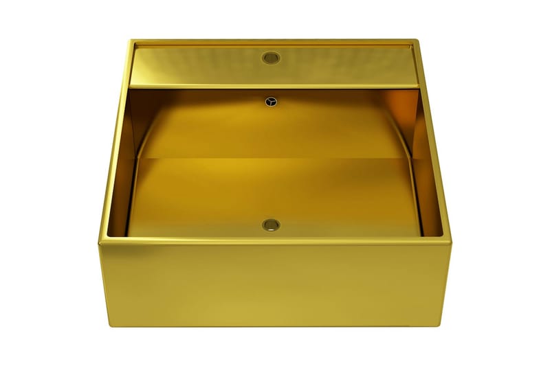 håndvask med overløb 41 x 41 x 15 cm keramik guldfarvet - Guld - Lille håndvask