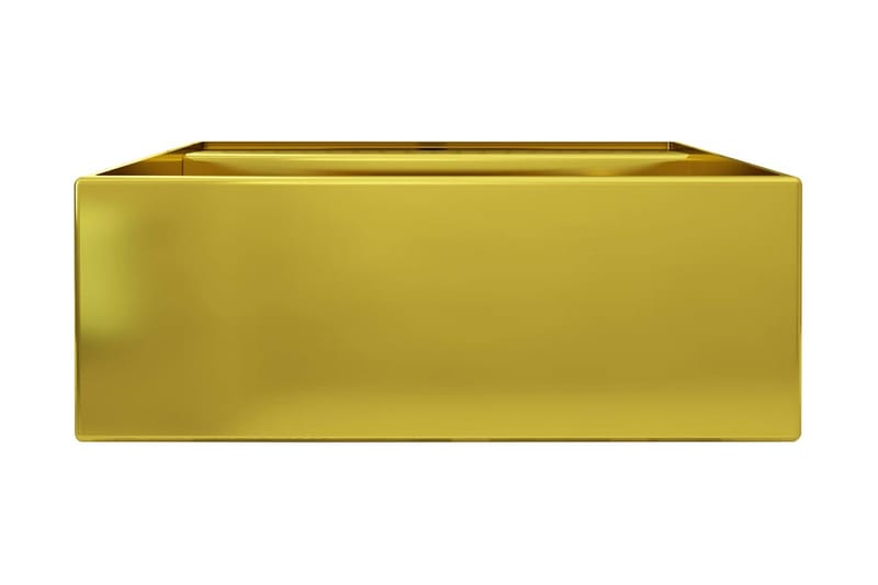 håndvask med overløb 41 x 41 x 15 cm keramik guldfarvet - Guld - Lille håndvask
