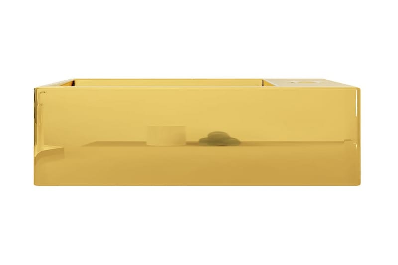 håndvask med overløb 49 x 25 x 15 cm keramik guldfarvet - Guld - Lille håndvask