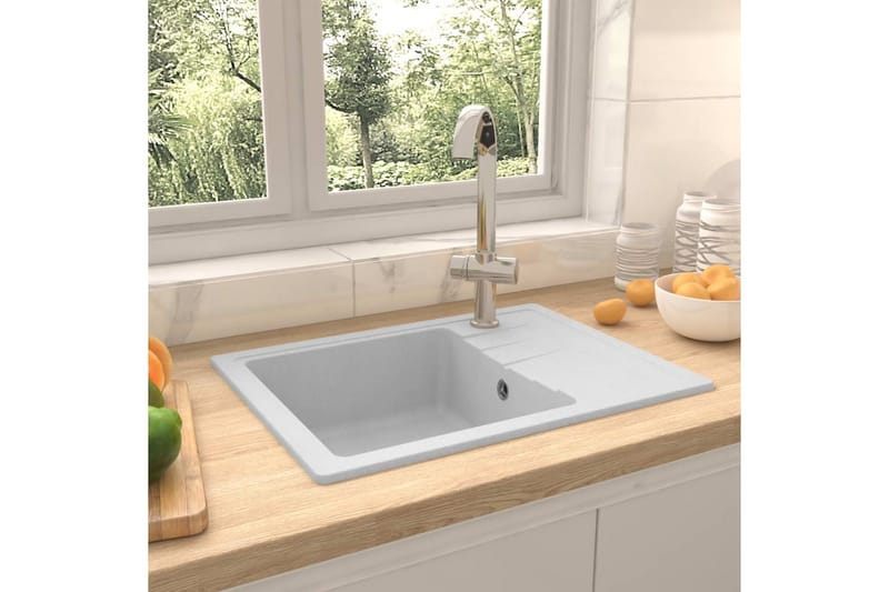Køkkenvask Med Overløbshul Oval Granit Hvid - Hvid - Lille håndvask
