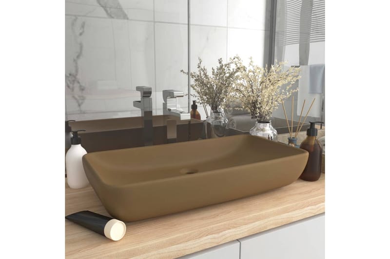 Luksuriøs Håndvask 71x38 cm Rektangulær Keramik Cremefarvet - Lille håndvask