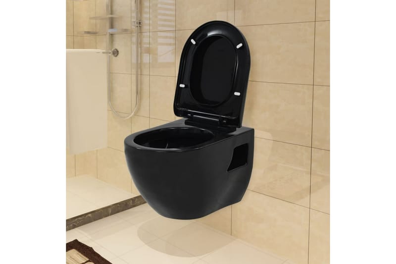 væghængt toilet keramisk sort - Sort - Væghængt toilet