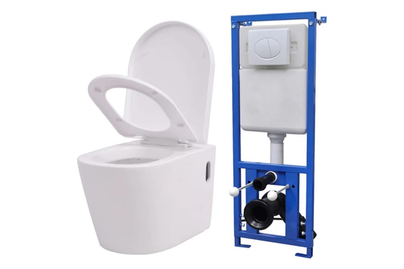 Væghængt Toilet Med Skjult Cisterne Keramik Hvid - Hvid - Væghængt toilet