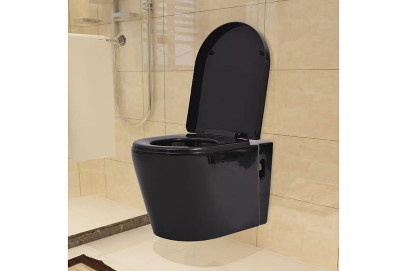 Væghængt Toilet Med Skjult Cisterne Keramisk Sort - Sort - Væghængt toilet