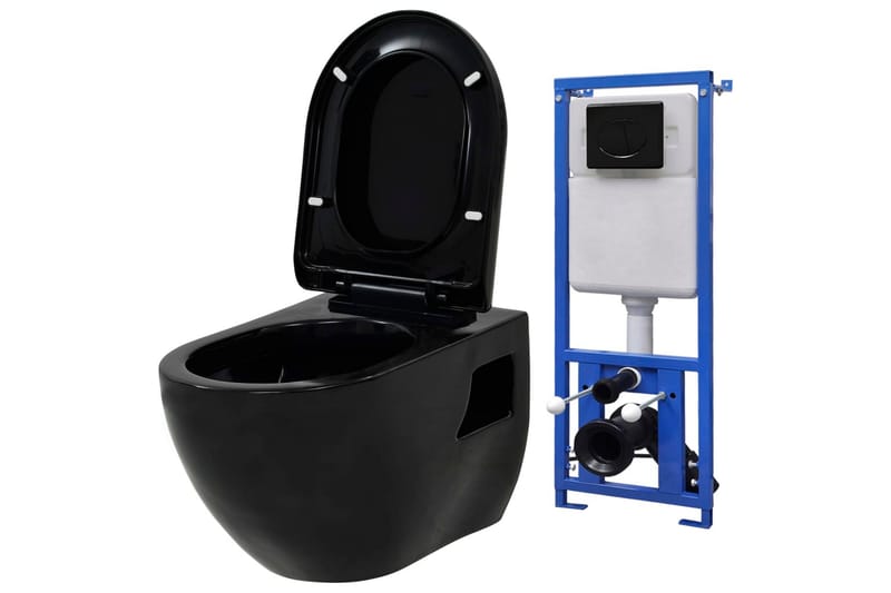 Væghængt Toilet med Skjult Cisterne Keramisk Sort - Sort - Væghængt toilet