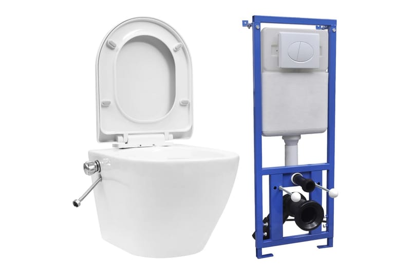 Væghængt Toilet Uden Kant & m. Skjult Cisterne Keramik Hvid - Væghængt toilet