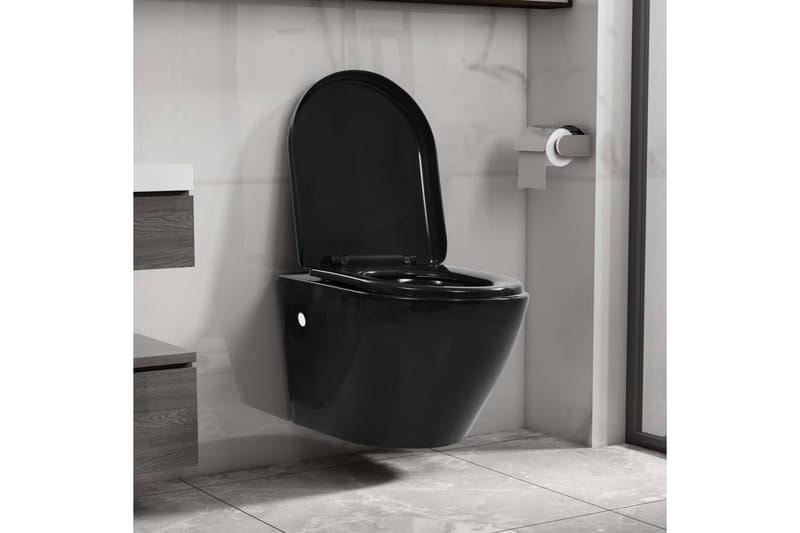væghængt toilet uden kant keramik sort - Sort - Væghængt toilet