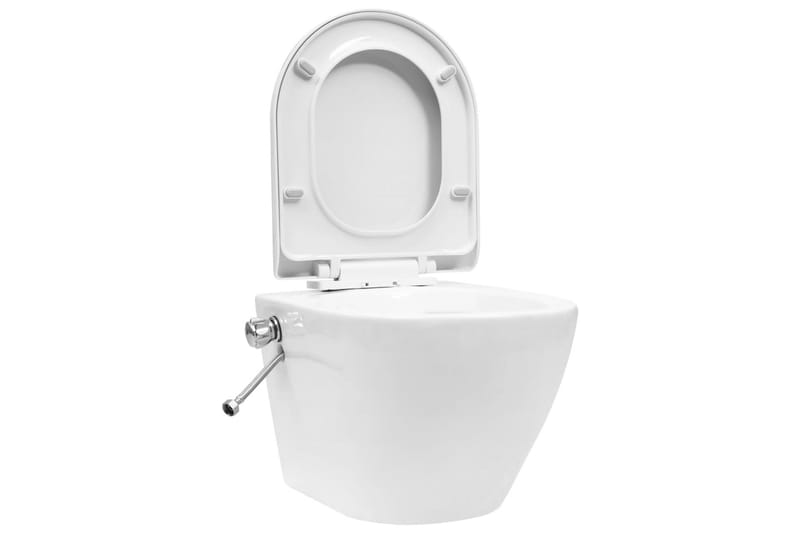 væghængt toilet uden kant med bidetfunktion keramik hvid - Hvid - Væghængt toilet
