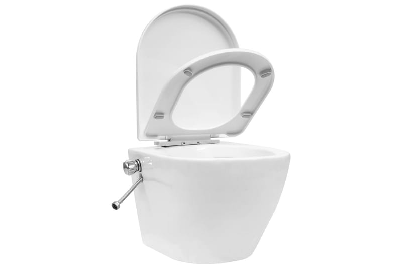 væghængt toilet uden kant med bidetfunktion keramik hvid - Hvid - Væghængt toilet