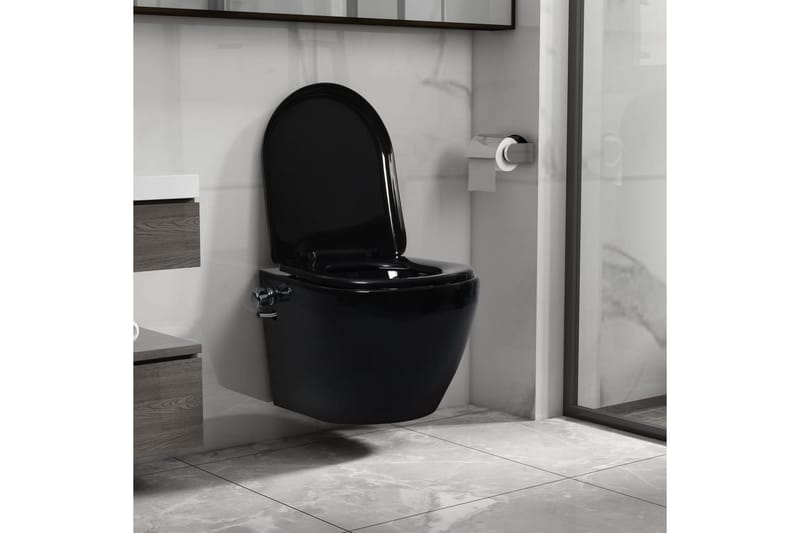 væghængt toilet uden kant med bidetfunktion keramik sort - Sort - Væghængt toilet