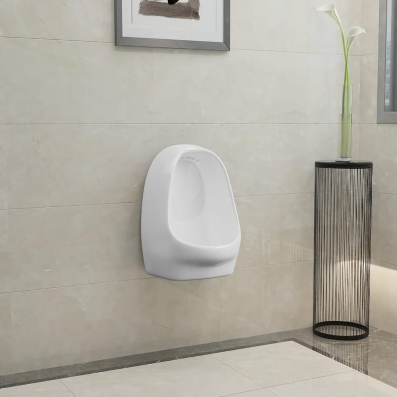 væghængt urinal med skylleventil keramisk hvid - Hvid - Væghængt toilet