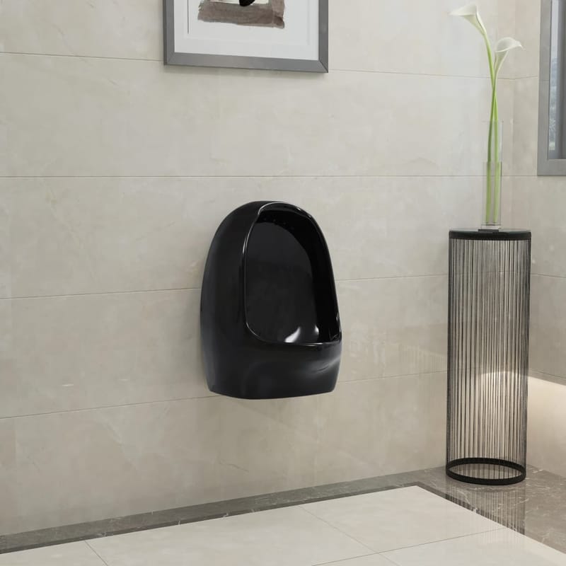 væghængt urinal med skylleventil keramisk sort - Sort - Væghængt toilet