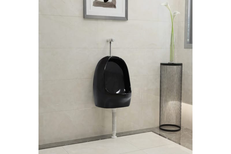 væghængt urinal med skylleventil keramisk sort - Sort - Væghængt toilet