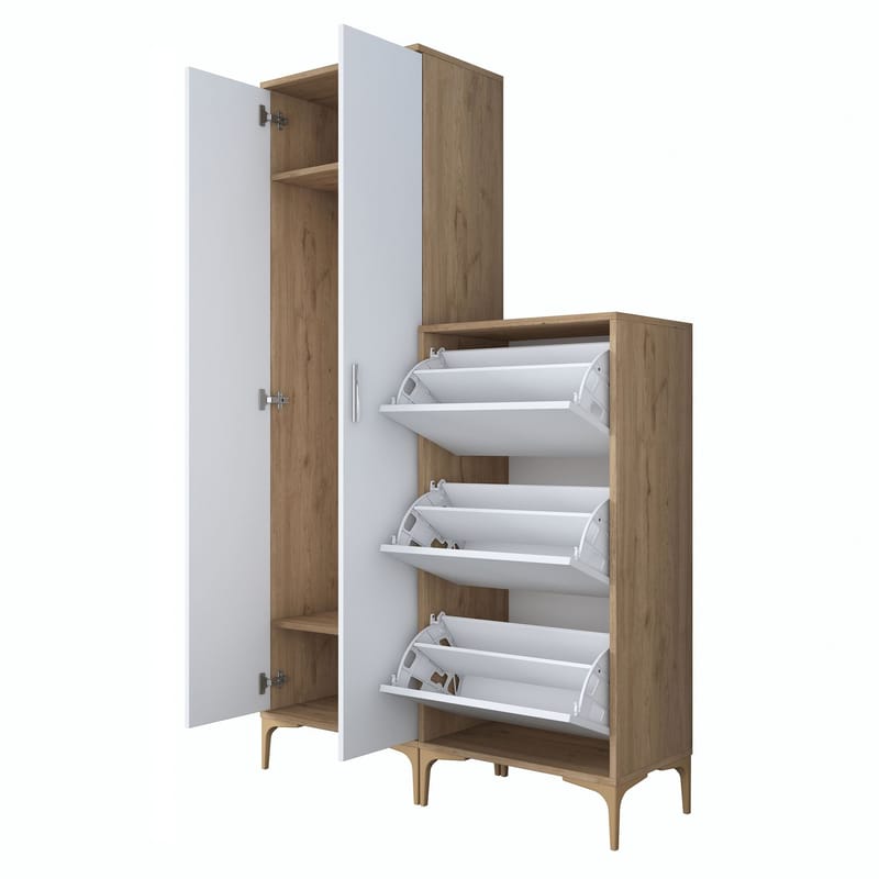 Garderobestativ Wallxpert Dara EA148 (120 x 198,6 x 37,5 cm) Valnød Hvid - Valnød og hvid - Hus & renovering - Køkken & bad - Køkken & bryggers