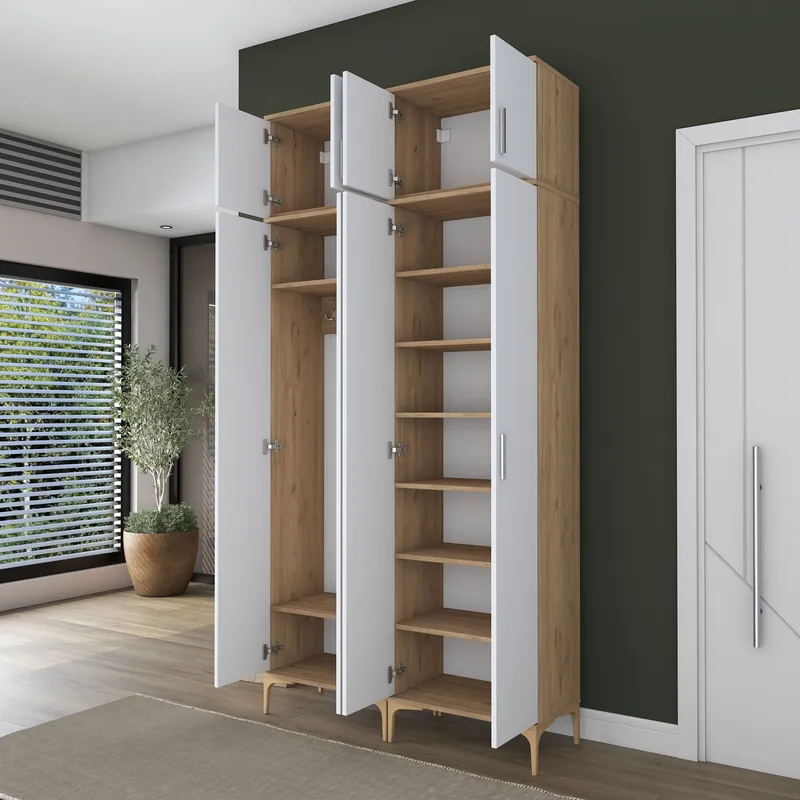 Garderobestativ Wallxpert Fenn EA161 (120 x 240 x 37,5 cm) Valnød Hvid - Valnød og hvid - Hus & renovering - Køkken & bad - Køkken & bryggers