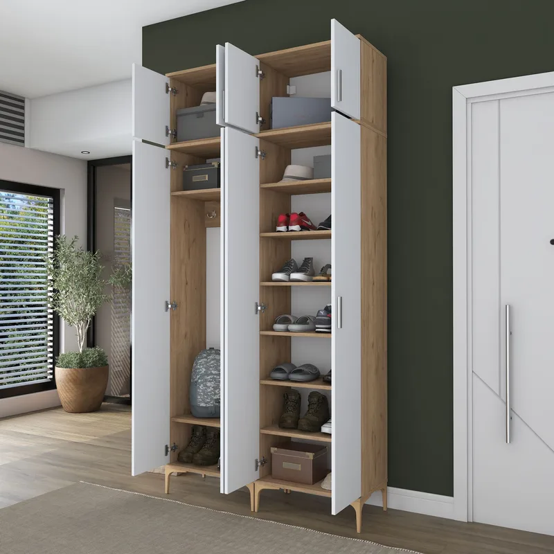 Garderobestativ Wallxpert Fenn EA161 (120 x 240 x 37,5 cm) Valnød Hvid - Valnød og hvid - Hus & renovering - Køkken & bad - Køkken & bryggers