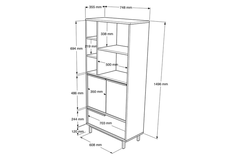 Liyakat Højskab Badeværelse 161,6 cm - Hvid - Hus & renovering - Køkken & bad - Badeværelse - Badeværelsesmøbler - Vægskabe & højskabe