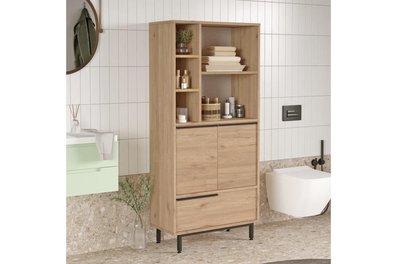 Liyakat Højskab Badeværelse 161,6 cm - Valnød finér - Hus & renovering - Køkken & bad - Badeværelse - Badeværelsesmøbler - Vægskabe & højskabe