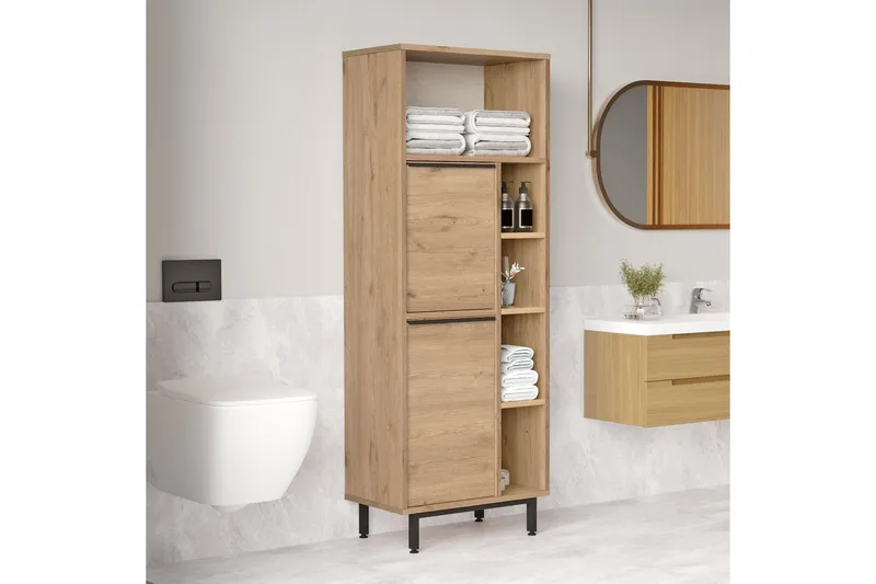 Liyakat Højskab Badeværelse 161,6 cm - Valnød finér - Hus & renovering - Køkken & bad - Badeværelse - Badeværelsesmøbler - Vægskabe & højskabe