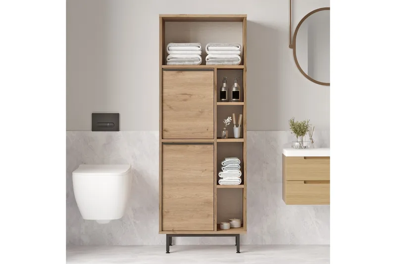Liyakat Højskab Badeværelse 161,6 cm - Valnød finér - Hus & renovering - Køkken & bad - Badeværelse - Badeværelsesmøbler - Vægskabe & højskabe