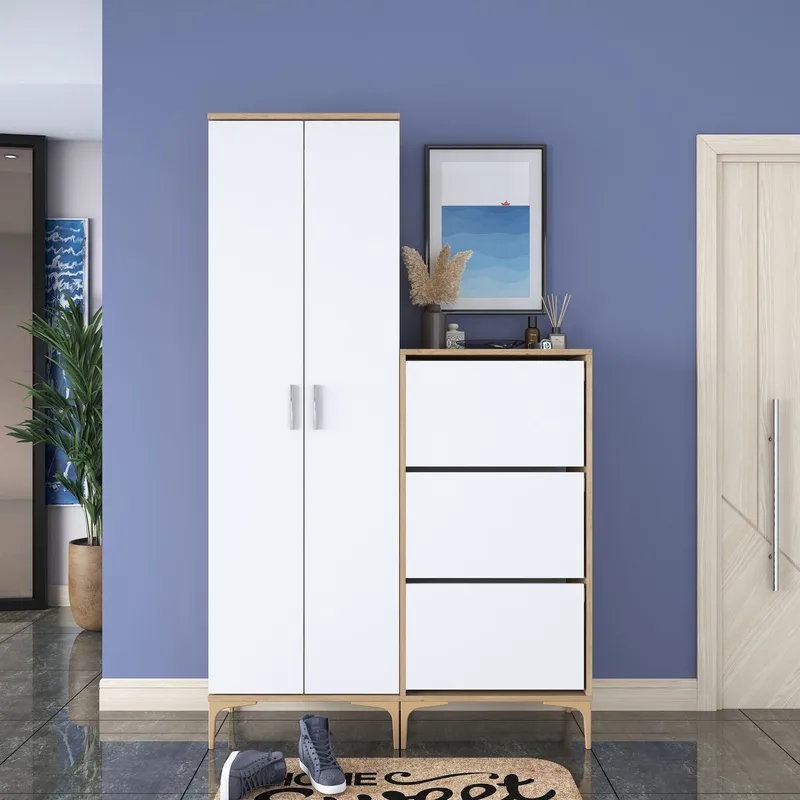 Garderobestativ Wallxpert Dara EA148 (120 x 198,6 x 37,5 cm) Valnød Hvid - Valnød og hvid - Hus & renovering - Køkken & bad - Køkken & bryggers