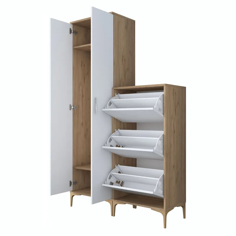 Garderobestativ Wallxpert Dara EA148 (120 x 198,6 x 37,5 cm) Valnød Hvid - Valnød og hvid - Hus & renovering - Køkken & bad - Køkken & bryggers