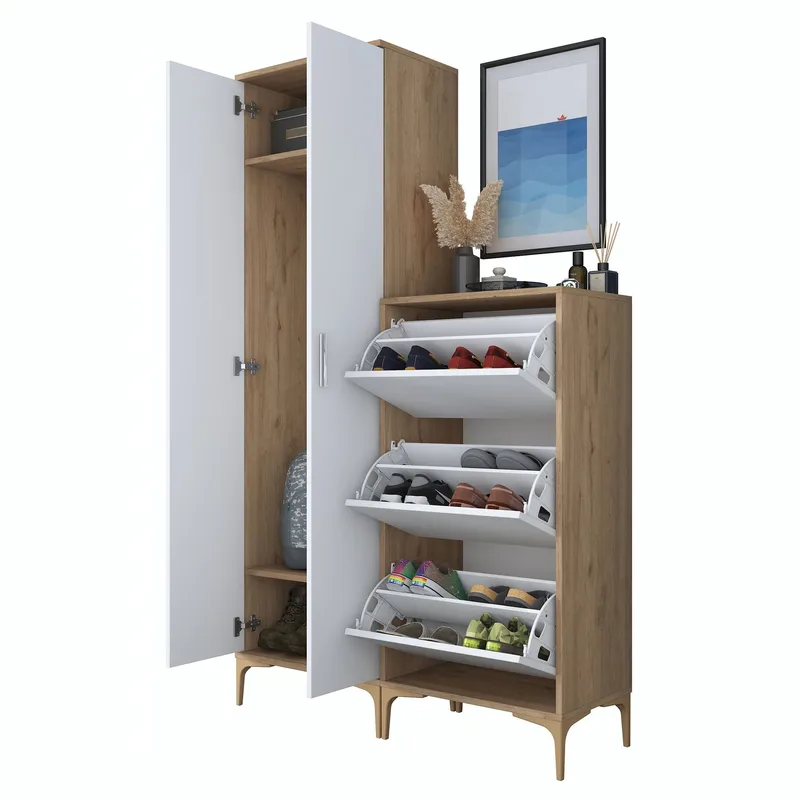 Garderobestativ Wallxpert Dara EA148 (120 x 198,6 x 37,5 cm) Valnød Hvid - Valnød og hvid - Hus & renovering - Køkken & bad - Køkken & bryggers