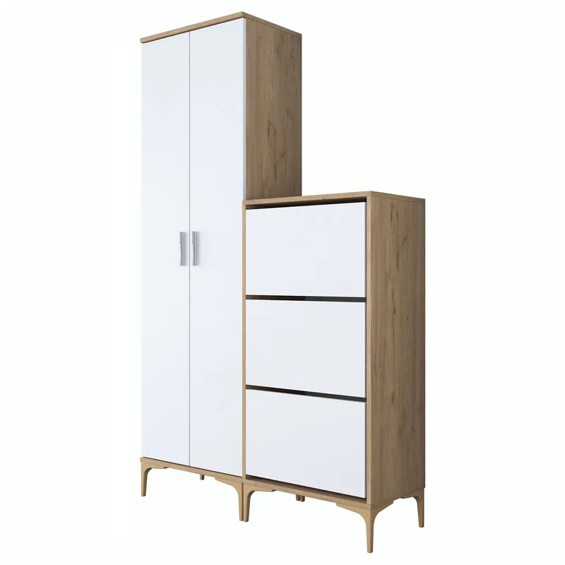 Garderobestativ Wallxpert Dara EA148 (120 x 198,6 x 37,5 cm) Valnød Hvid - Valnød og hvid - Hus & renovering - Køkken & bad - Køkken & bryggers