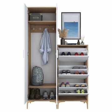 Garderobestativ Wallxpert Dara EA148 (120 x 198,6 x 37,5 cm) Valnød Hvid - Valnød og hvid - Hus & renovering - Køkken & bad - Køkken & bryggers