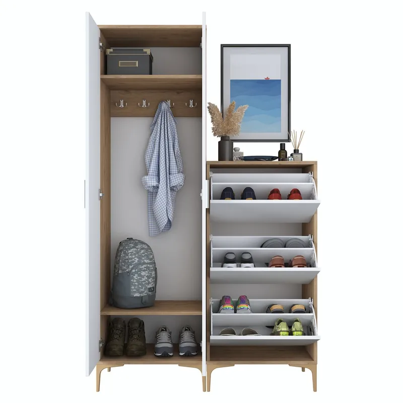 Garderobestativ Wallxpert Dara EA148 (120 x 198,6 x 37,5 cm) Valnød Hvid - Valnød og hvid - Hus & renovering - Køkken & bad - Køkken & bryggers