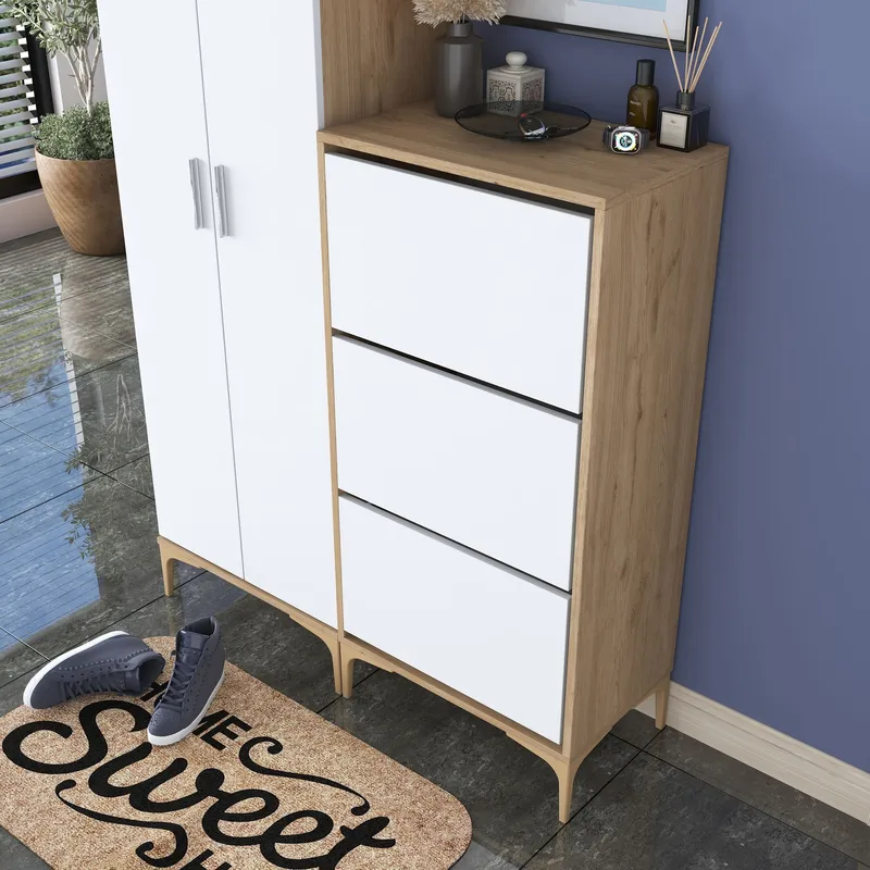 Garderobestativ Wallxpert Dara EA148 (120 x 198,6 x 37,5 cm) Valnød Hvid - Valnød og hvid - Hus & renovering - Køkken & bad - Køkken & bryggers