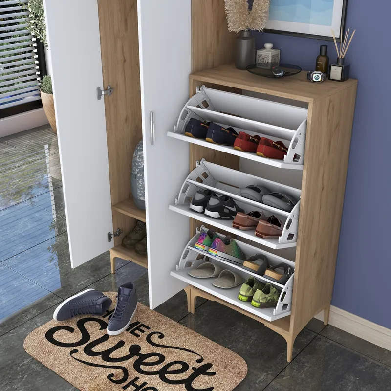 Garderobestativ Wallxpert Dara EA148 (120 x 198,6 x 37,5 cm) Valnød Hvid - Valnød og hvid - Hus & renovering - Køkken & bad - Køkken & bryggers