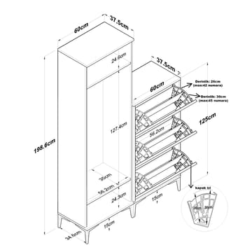Garderobestativ Wallxpert Dara EA148 (120 x 198,6 x 37,5 cm) Valnød Hvid - Valnød og hvid - Hus & renovering - Køkken & bad - Køkken & bryggers