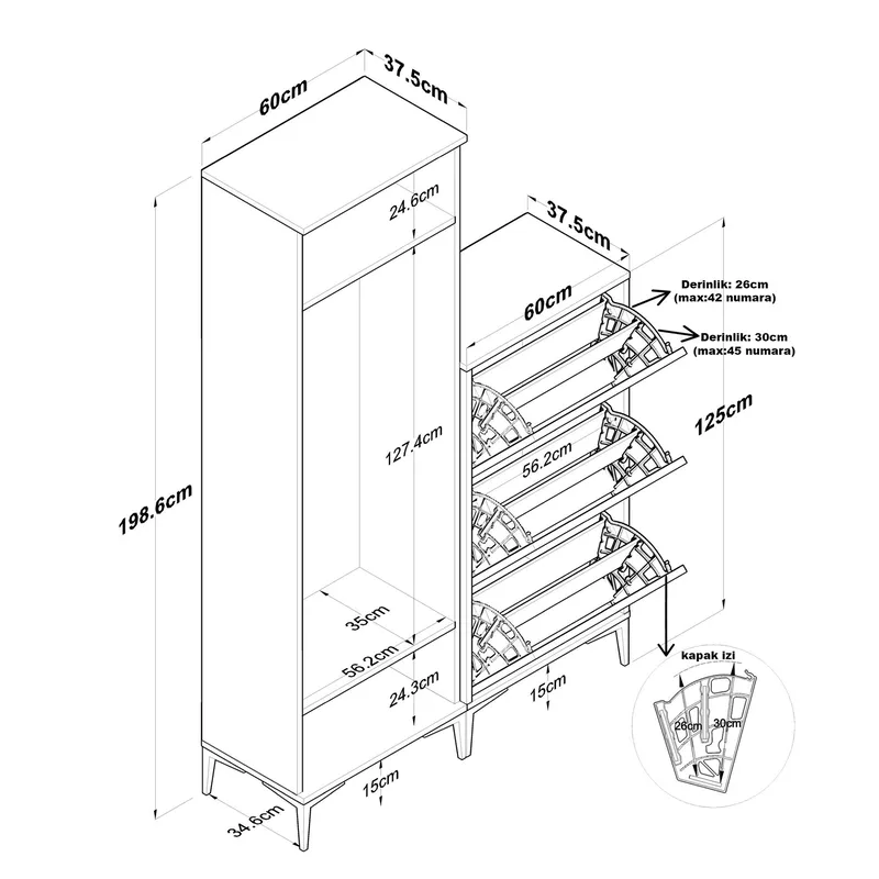 Garderobestativ Wallxpert Dara EA148 (120 x 198,6 x 37,5 cm) Valnød Hvid - Valnød og hvid - Hus & renovering - Køkken & bad - Køkken & bryggers